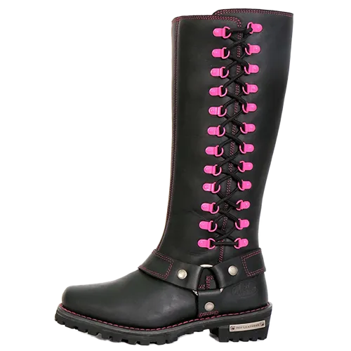 14-Inch Knee-High Harness Boot with Pink Accents