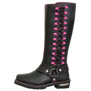 14-Inch Knee-High Harness Boot with Pink Accents
