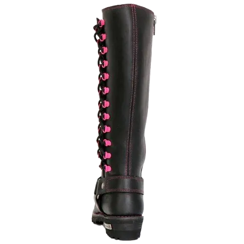 14-Inch Knee-High Harness Boot with Pink Accents