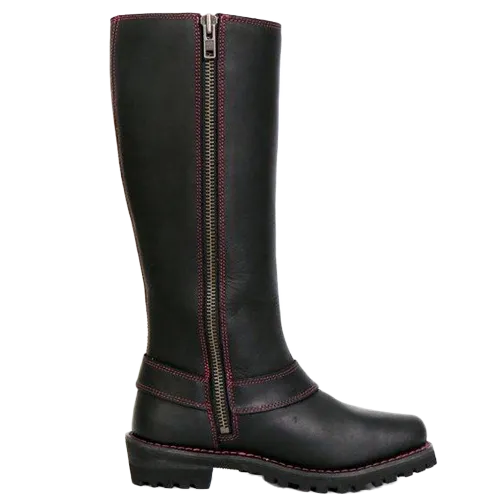 14-Inch Knee-High Harness Boot with Pink Accents