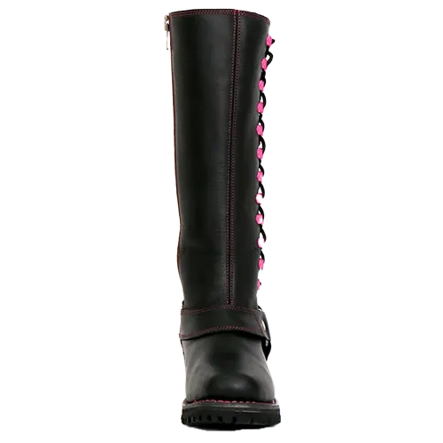 14-Inch Knee-High Harness Boot with Pink Accents