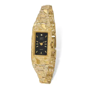 14k Yellow Gold Ladies Rectangular Nugget Watch