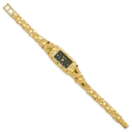 14k Yellow Gold Ladies Rectangular Nugget Watch