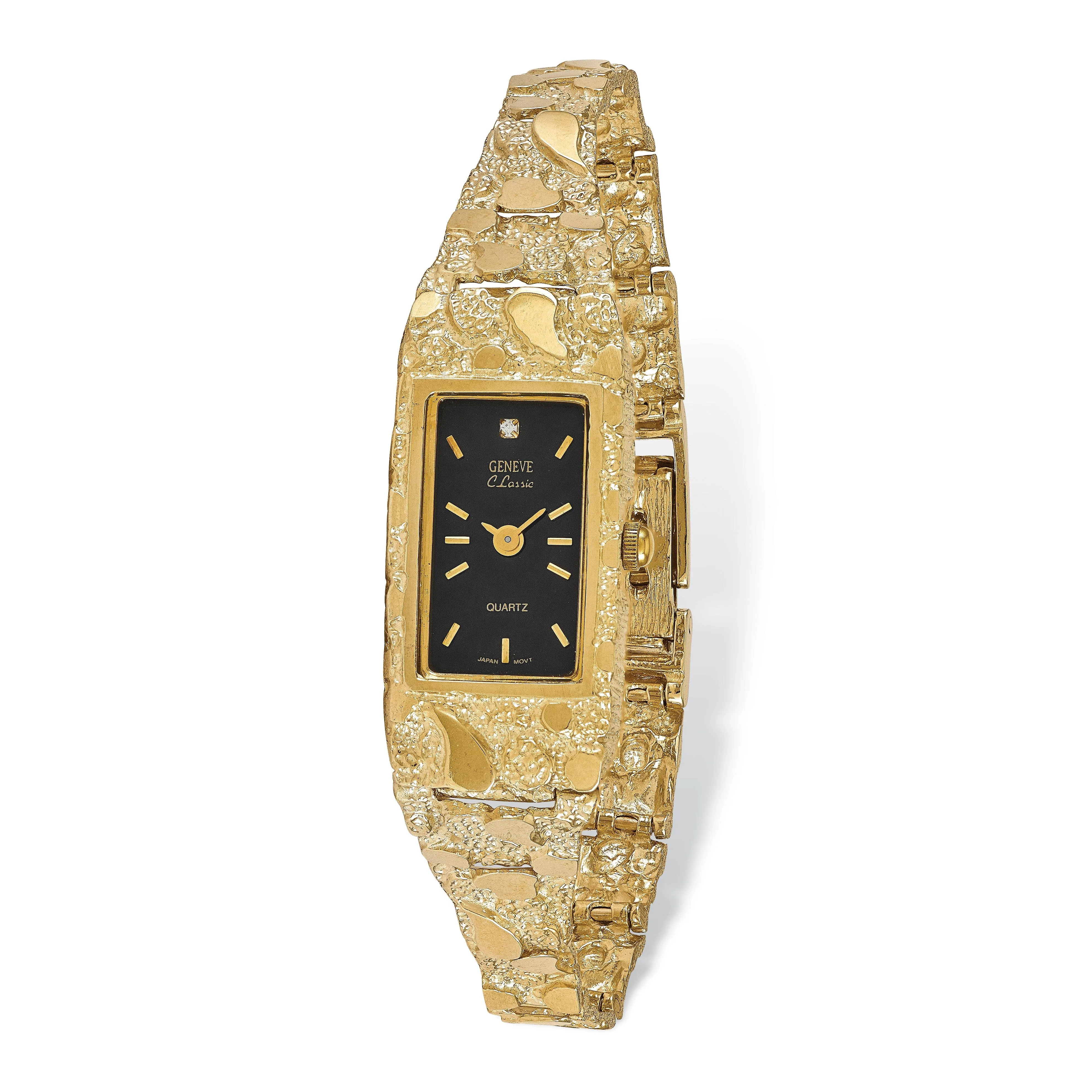 14k Yellow Gold Ladies Rectangular Nugget Watch