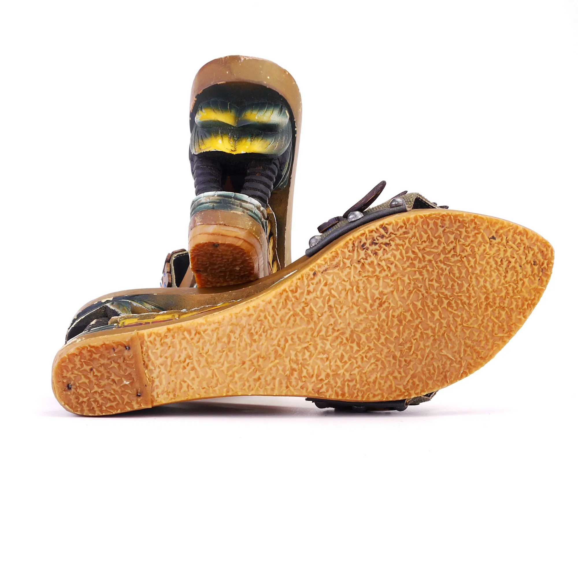 1950s Philippino Wooden Souvenir Clogs UK 6