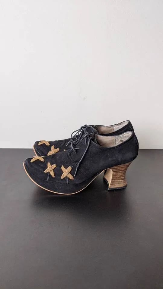 90s Red or Dead Platform Shoes in Black Suede, UK size 4