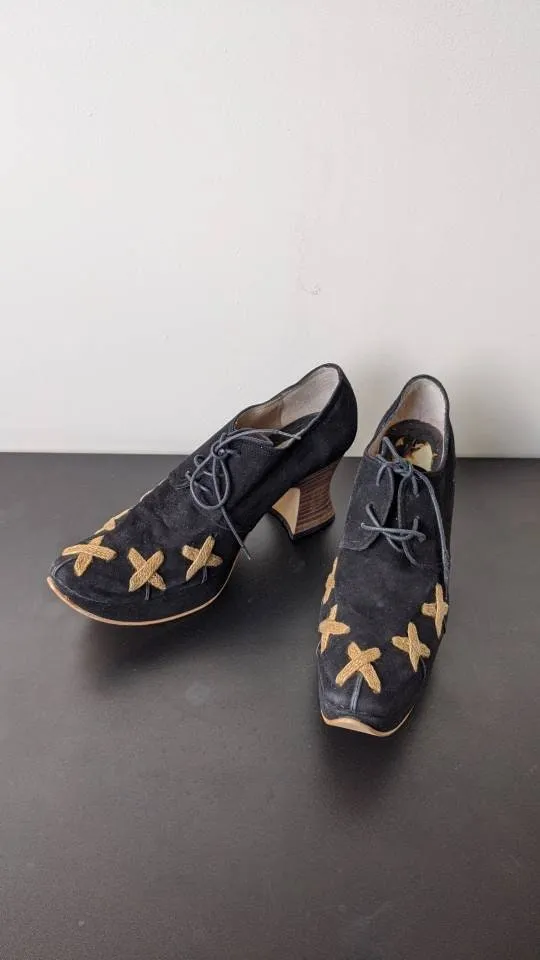 90s Red or Dead Platform Shoes in Black Suede, UK size 4