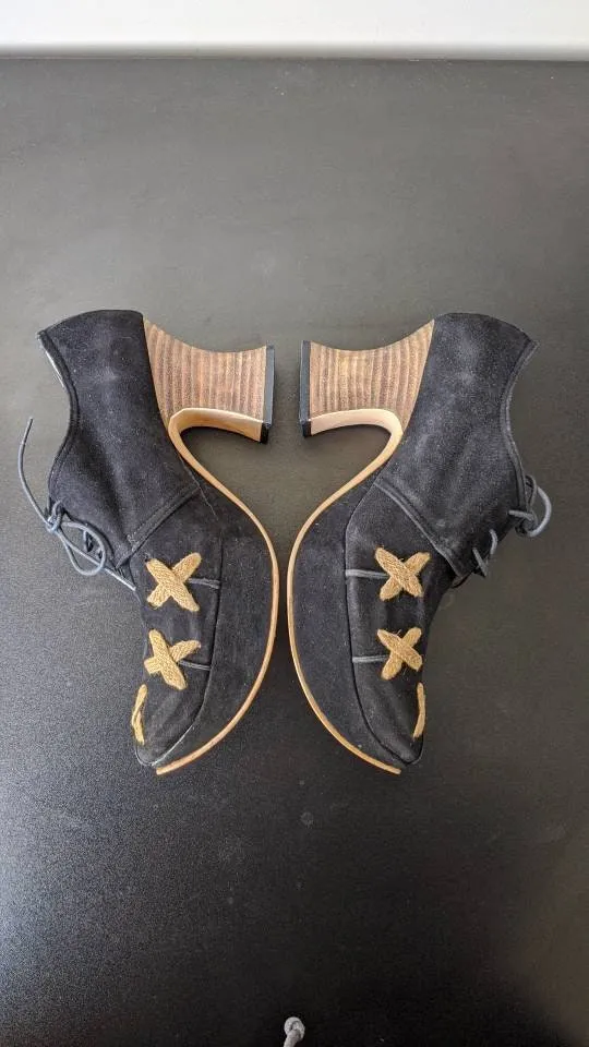 90s Red or Dead Platform Shoes in Black Suede, UK size 4