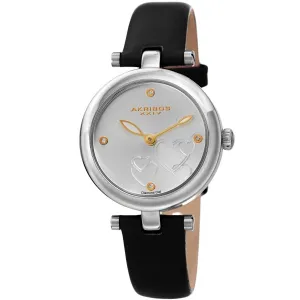 Akribos Xxiv Diamond Silver Dial Black Leather Ladies Watch AK1044SSB