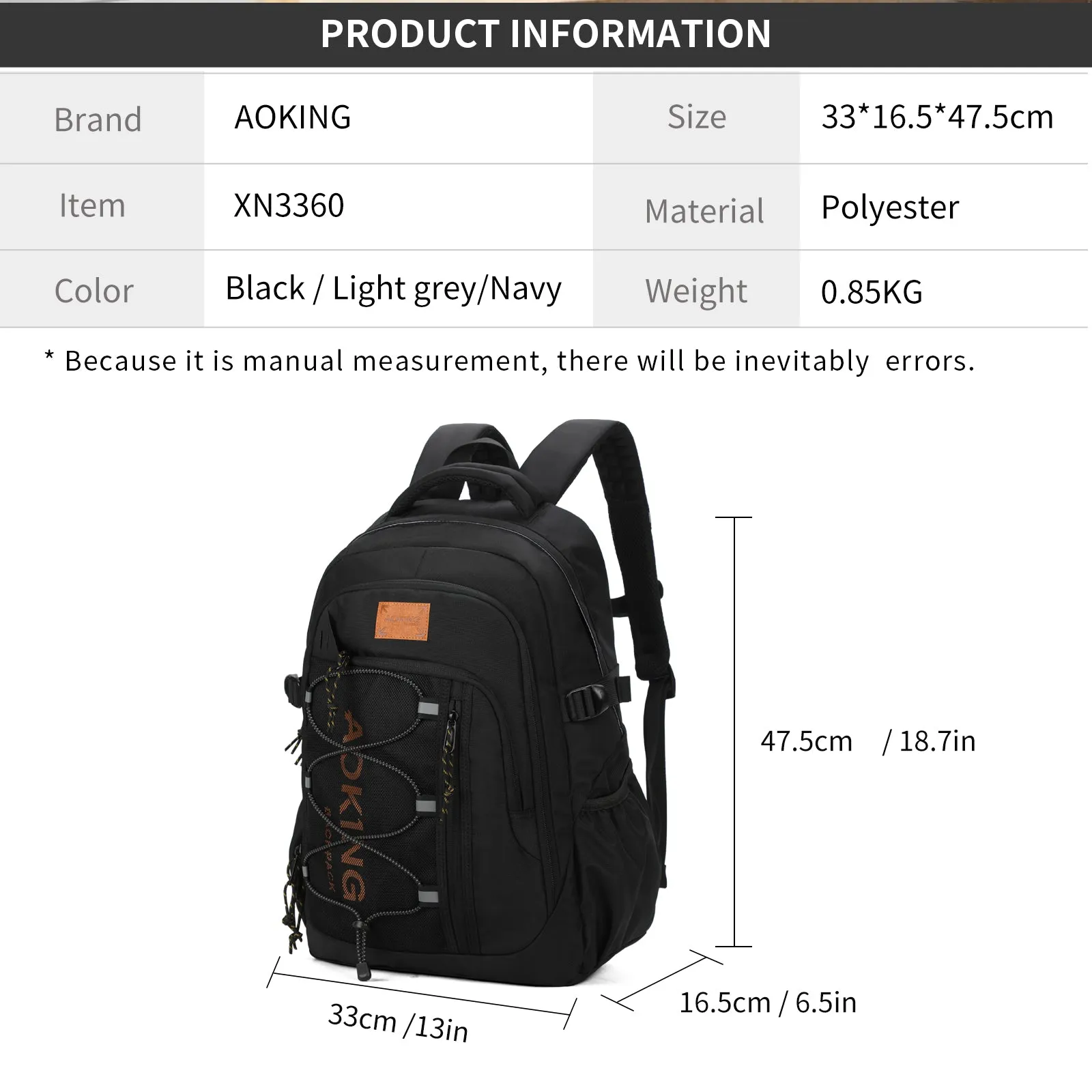 Aoking Backpack Large Capacity Casual Backpack Student Bag XN3360