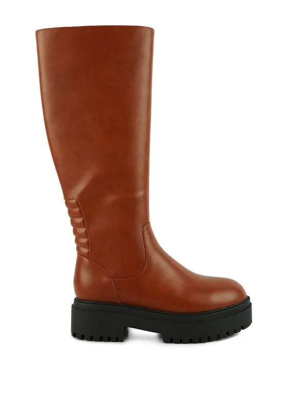 Axle Knee-High Boots – Low Block Heel in Black and Tan