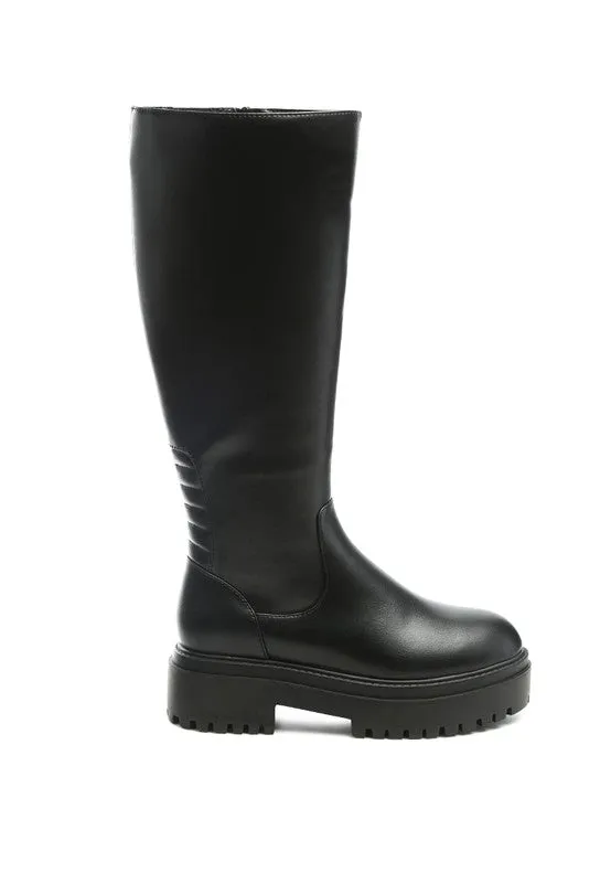 Axle Knee-High Boots – Low Block Heel in Black and Tan