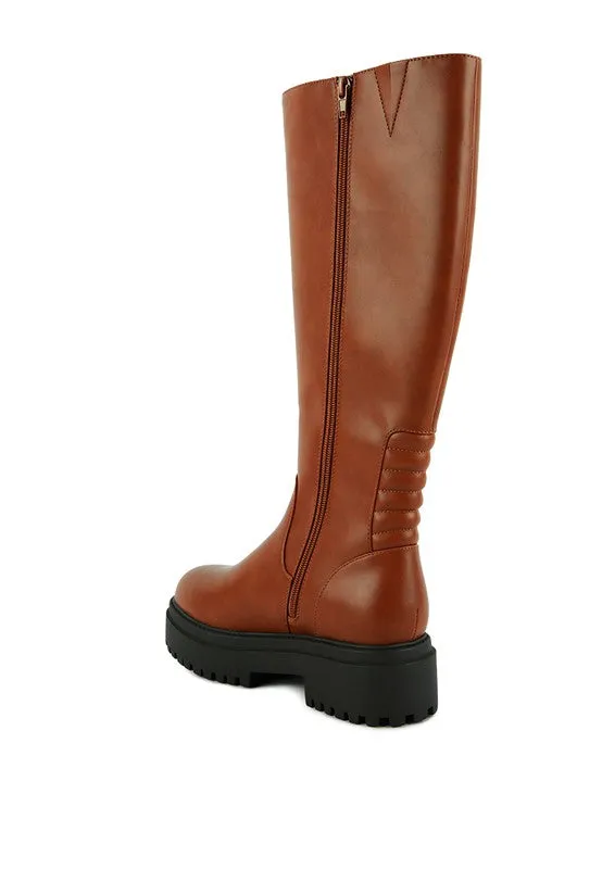 Axle Knee-High Boots – Low Block Heel in Black and Tan