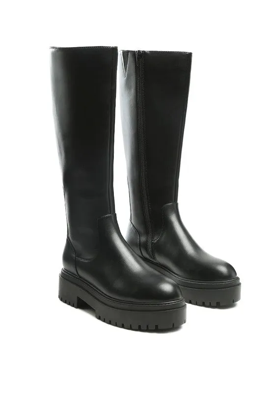 Axle Knee-High Boots – Low Block Heel in Black and Tan