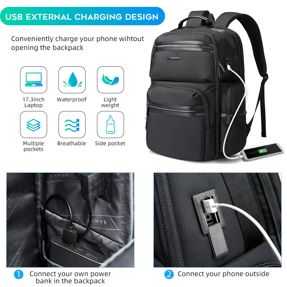 BANGE Laptop Backpack for Men，Business Travelling Backpacks with USB Charger Port,Weekender Carry-On Luggage Backpack