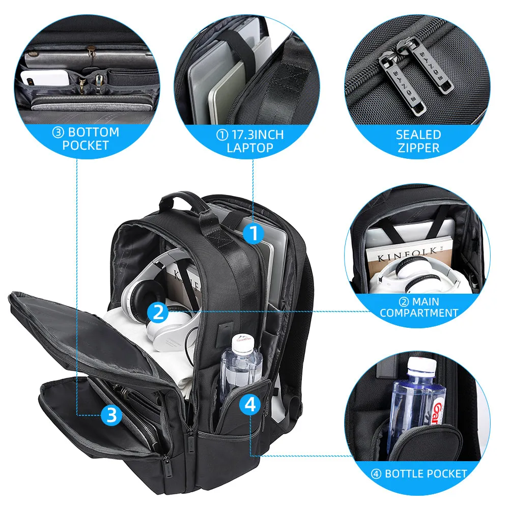 BANGE Laptop Backpack for Men，Business Travelling Backpacks with USB Charger Port,Weekender Carry-On Luggage Backpack