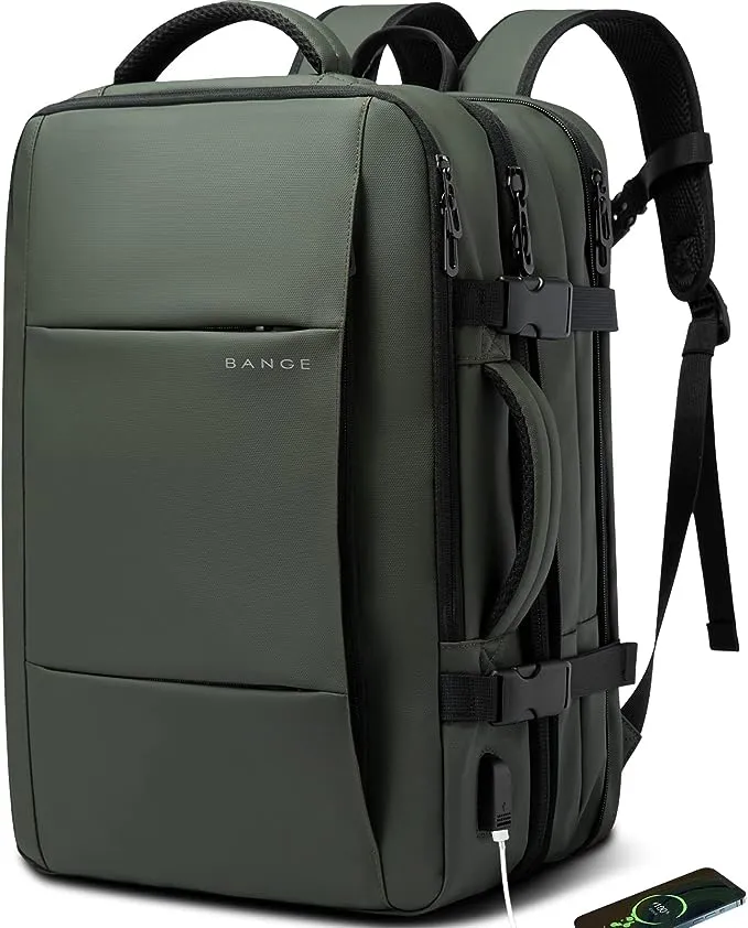BANGE Weekender Carry-on Backpack,45L Expandable Travel Backpacks for Airplanes,Convertible Backpack Briefcase for Traveling,Water Resistant 17.3” Laptop Backpack for Men & Women…