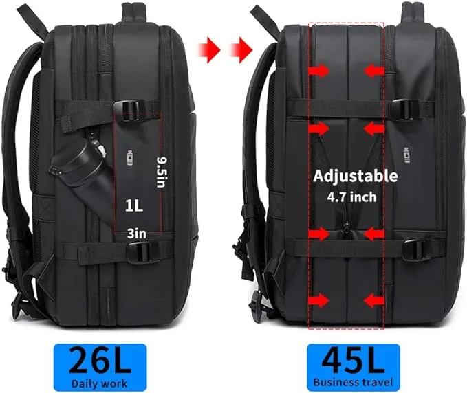 BANGE Weekender Carry-on Backpack,45L Expandable Travel Backpacks for Airplanes,Convertible Backpack Briefcase for Traveling,Water Resistant 17.3” Laptop Backpack for Men & Women…