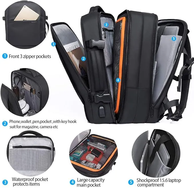 BANGE Weekender Carry-on Backpack,45L Expandable Travel Backpacks for Airplanes,Convertible Backpack Briefcase for Traveling,Water Resistant 17.3” Laptop Backpack for Men & Women…