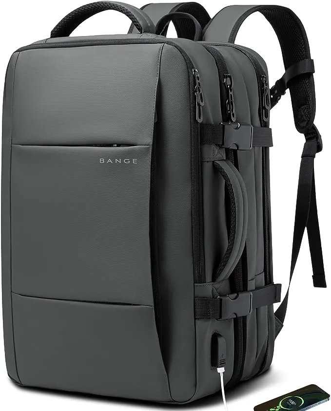 BANGE Weekender Carry-on Backpack,45L Expandable Travel Backpacks for Airplanes,Convertible Backpack Briefcase for Traveling,Water Resistant 17.3” Laptop Backpack for Men & Women…