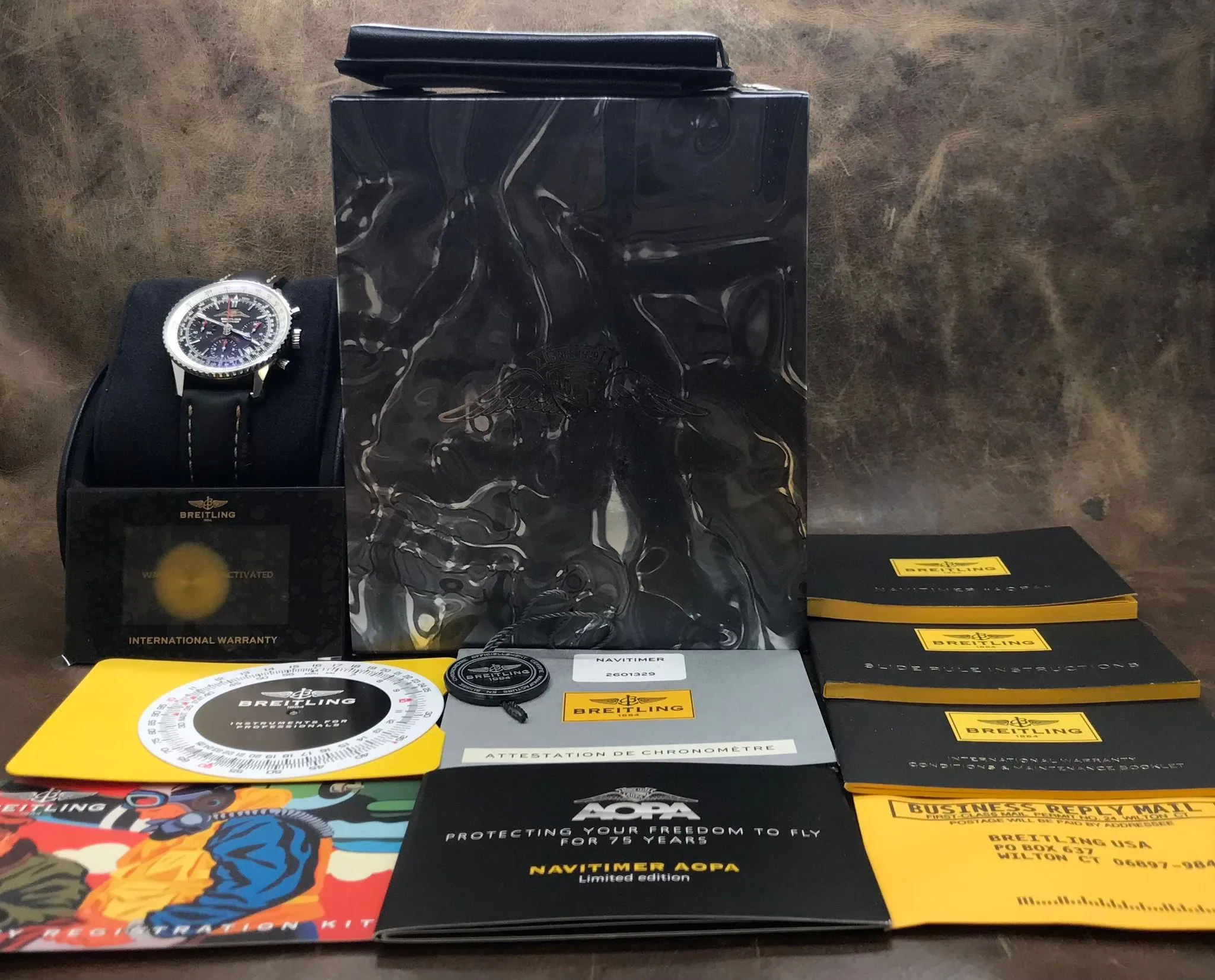 Breitling Navitimer AOPA 75th Ann 750pcs Custom Strap A23322 Black Dial Automatic Men's Watch
