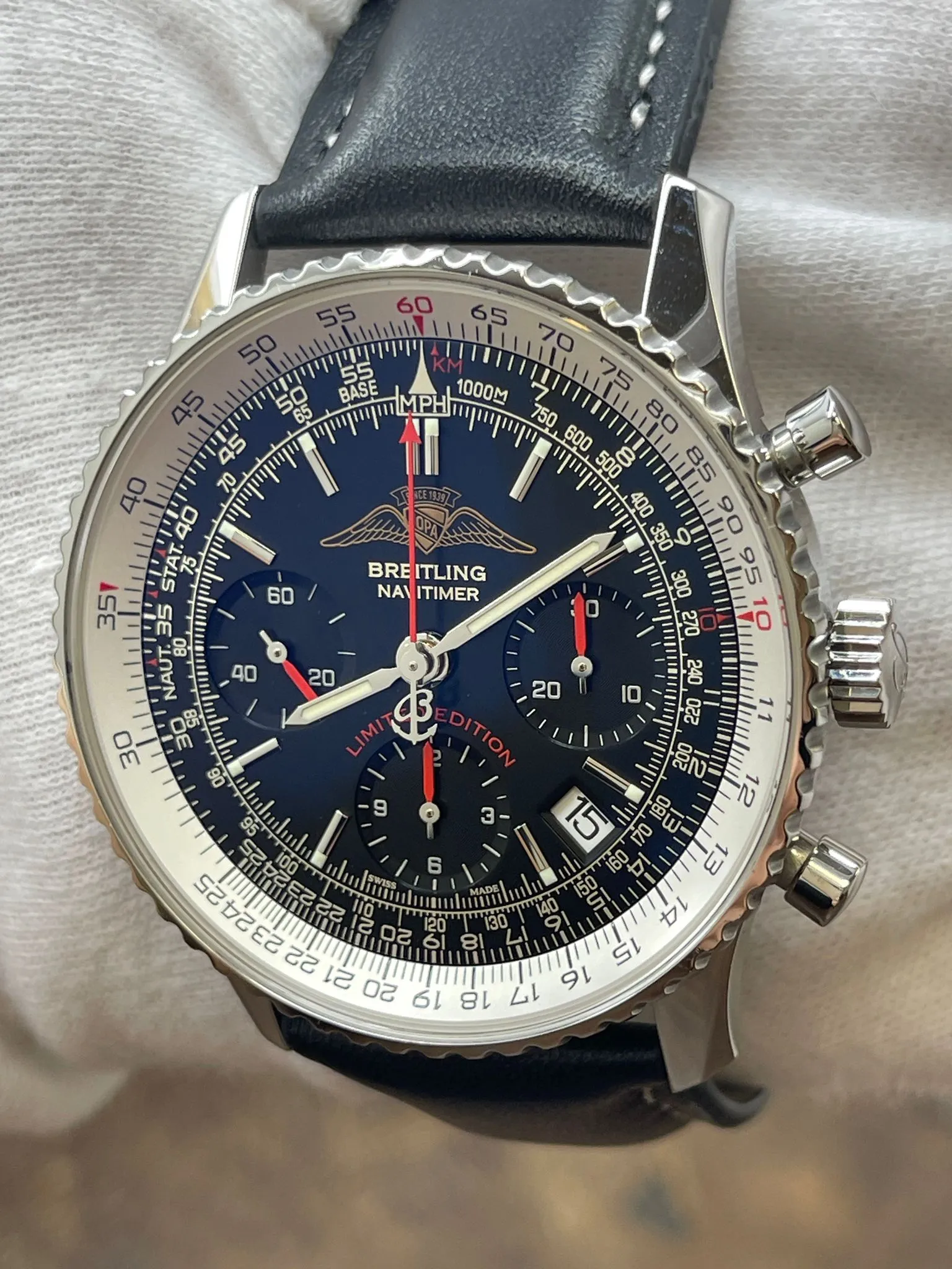 Breitling Navitimer AOPA 75th Ann 750pcs Custom Strap A23322 Black Dial Automatic Men's Watch