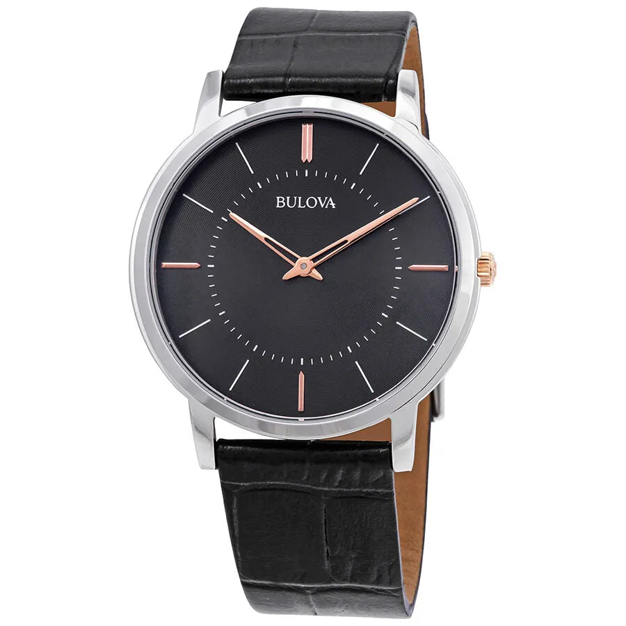 Bulova Classic Grey Dial Black Leather Men's Watch 98A167