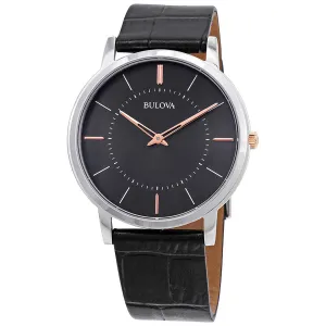 Bulova Classic Grey Dial Black Leather Men's Watch 98A167