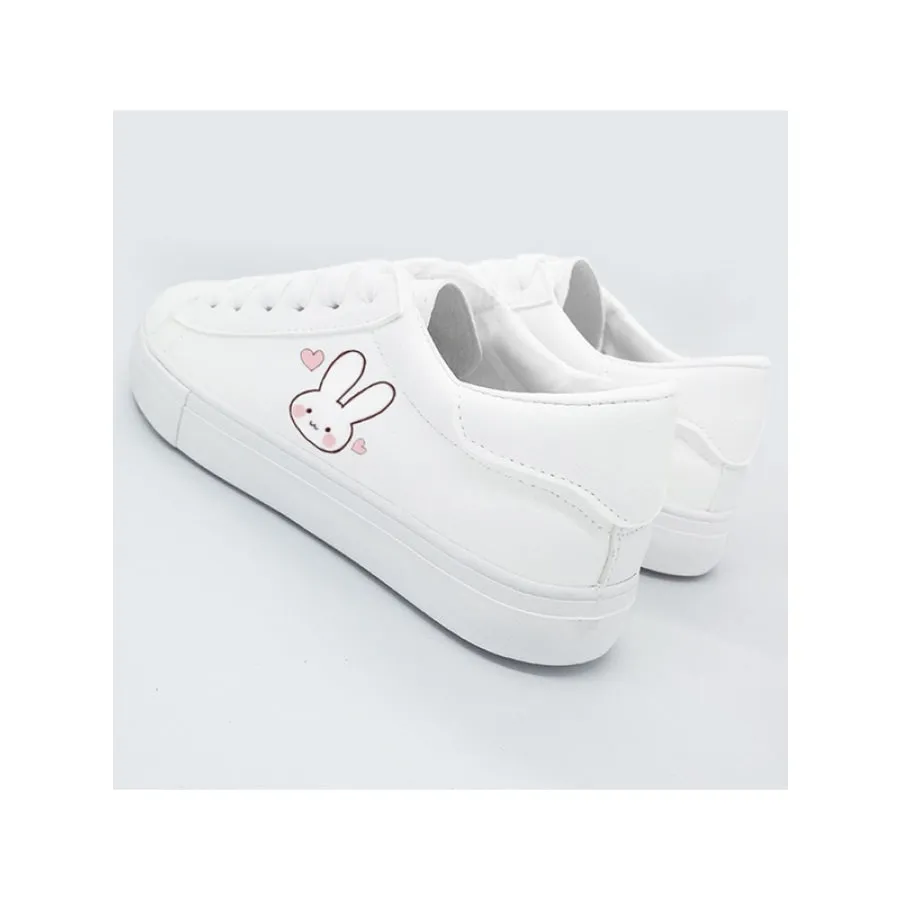 Bunny Kitty Print Casual Shoes PU Slip-on Classic White