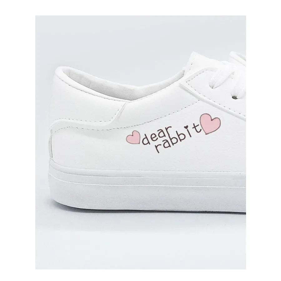 Bunny Kitty Print Casual Shoes PU Slip-on Classic White