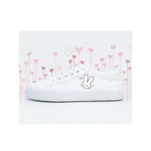 Bunny Kitty Print Casual Shoes PU Slip-on Classic White