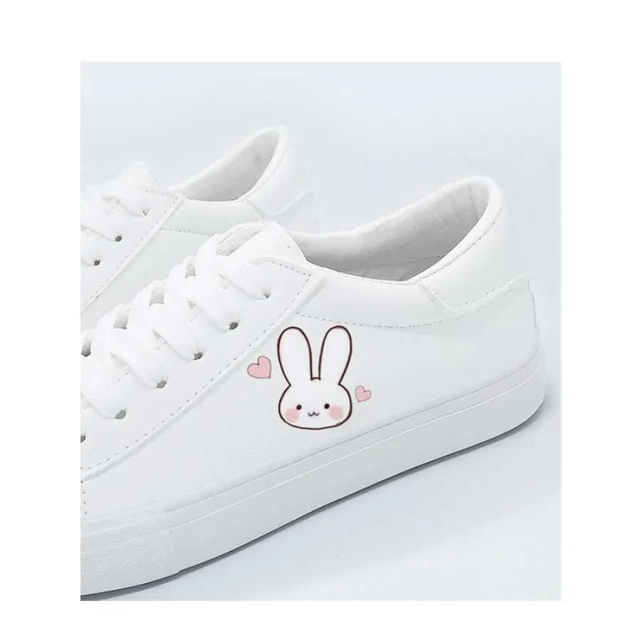 Bunny Kitty Print Casual Shoes PU Slip-on Classic White