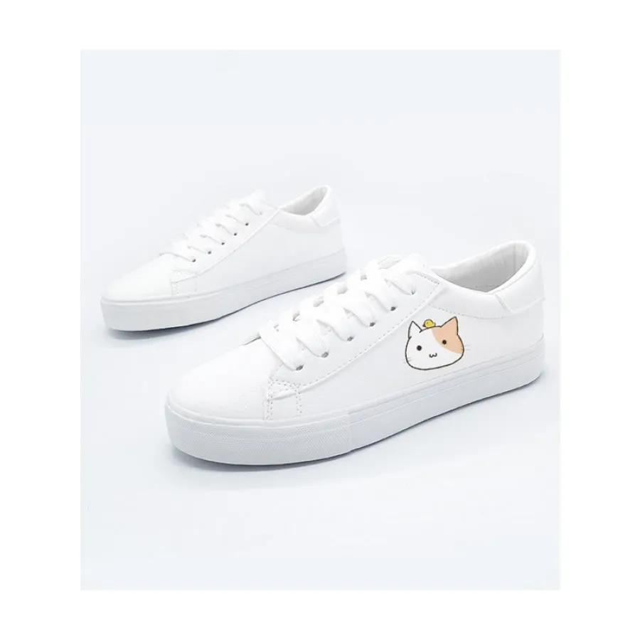 Bunny Kitty Print Casual Shoes PU Slip-on Classic White
