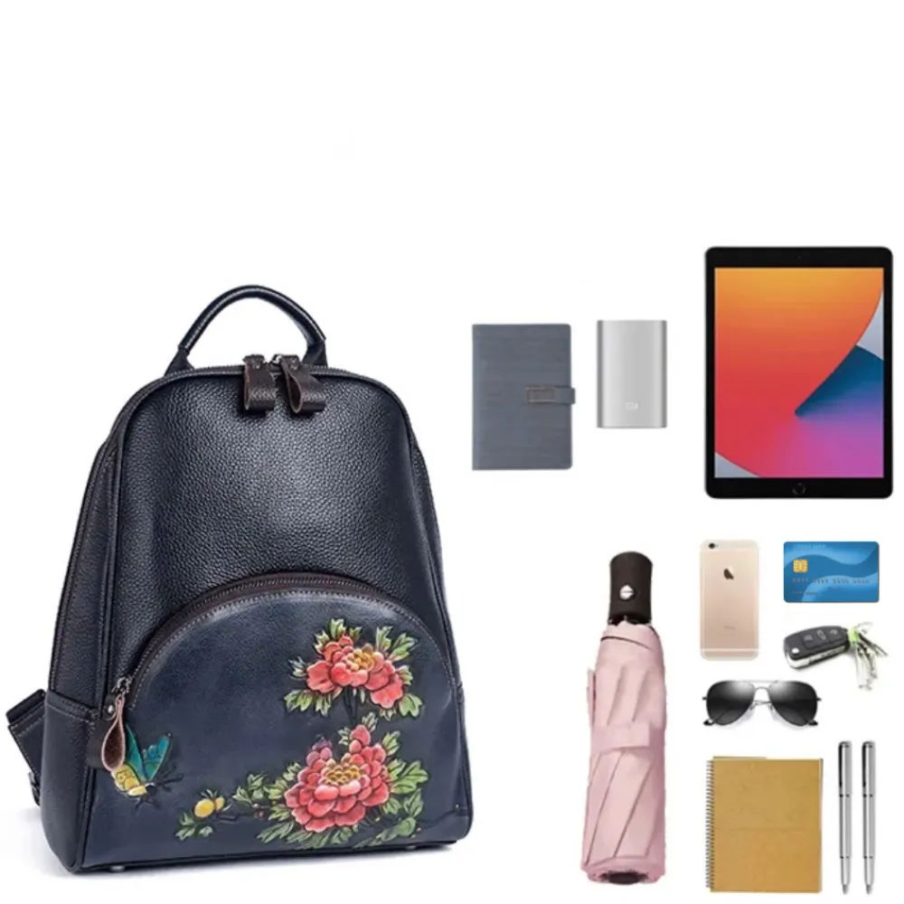Butterfly Dahlia Genuine Leather Backpack