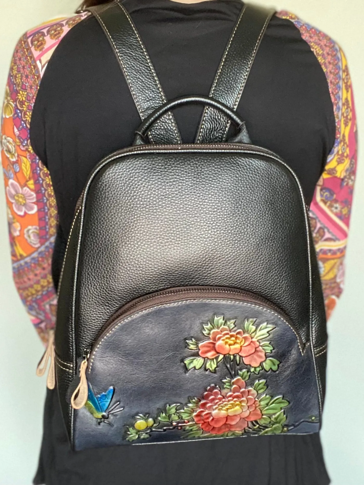 Butterfly Dahlia Genuine Leather Backpack