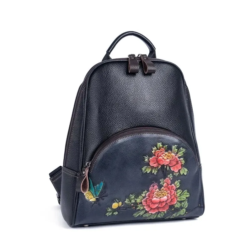 Butterfly Dahlia Genuine Leather Backpack