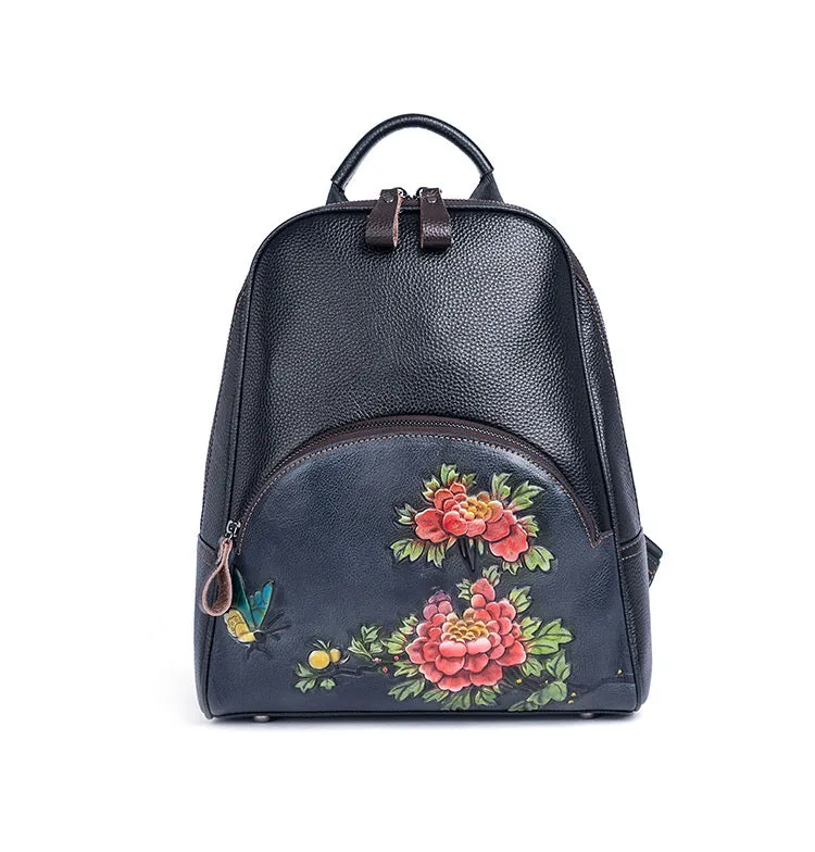 Butterfly Dahlia Genuine Leather Backpack