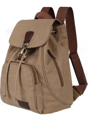 Canvas Backpack Drawstring School Bookbag Hiking Rucksack