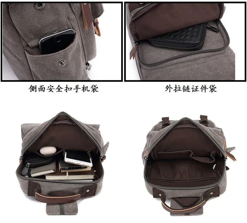Canvas With Leather Backpack Canvas Shoulder Bag Canvas Travel Backpack
