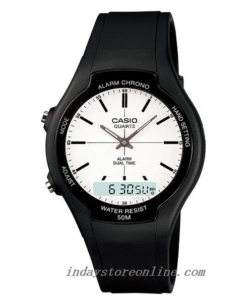 Casio Analog-Digital Men's Watch AW-90H-7E Resin Band Resin Glass