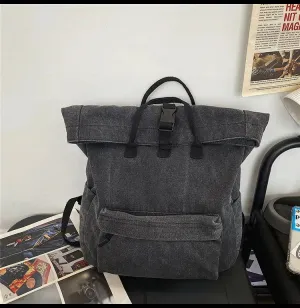 Casual Roll-Top Canvas Backpack