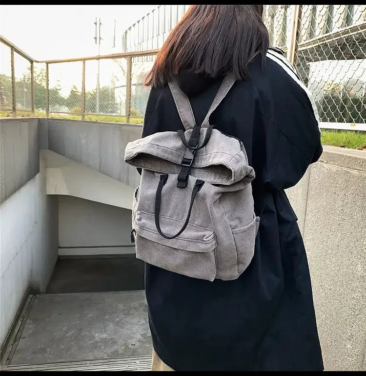 Casual Roll-Top Canvas Backpack
