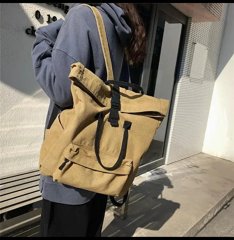 Casual Roll-Top Canvas Backpack