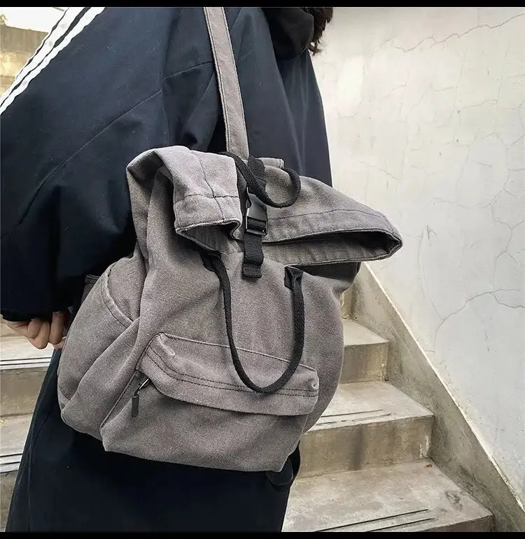 Casual Roll-Top Canvas Backpack