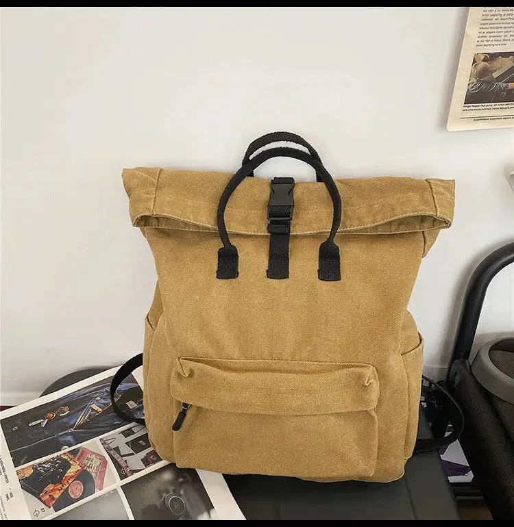 Casual Roll-Top Canvas Backpack