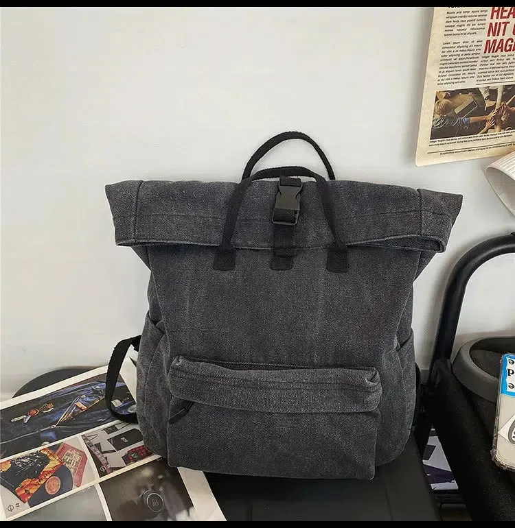 Casual Roll-Top Canvas Backpack