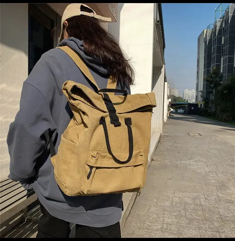 Casual Roll-Top Canvas Backpack