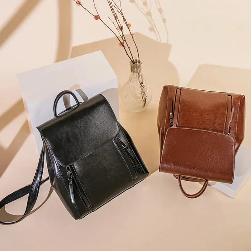 Chic Ladies Leather Backpack