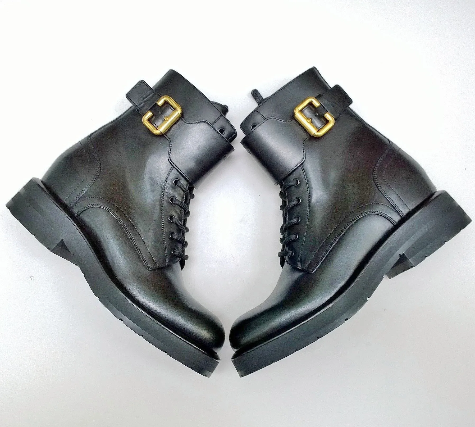 Chloé Coddington Black Leather Ankle Boots with Logo Detail Buckle New in Box Hidden Platform Heels