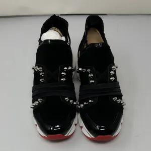Christian Louboutin Black Scuba with Silver Stud and Red Bottom Slip On Sneaker